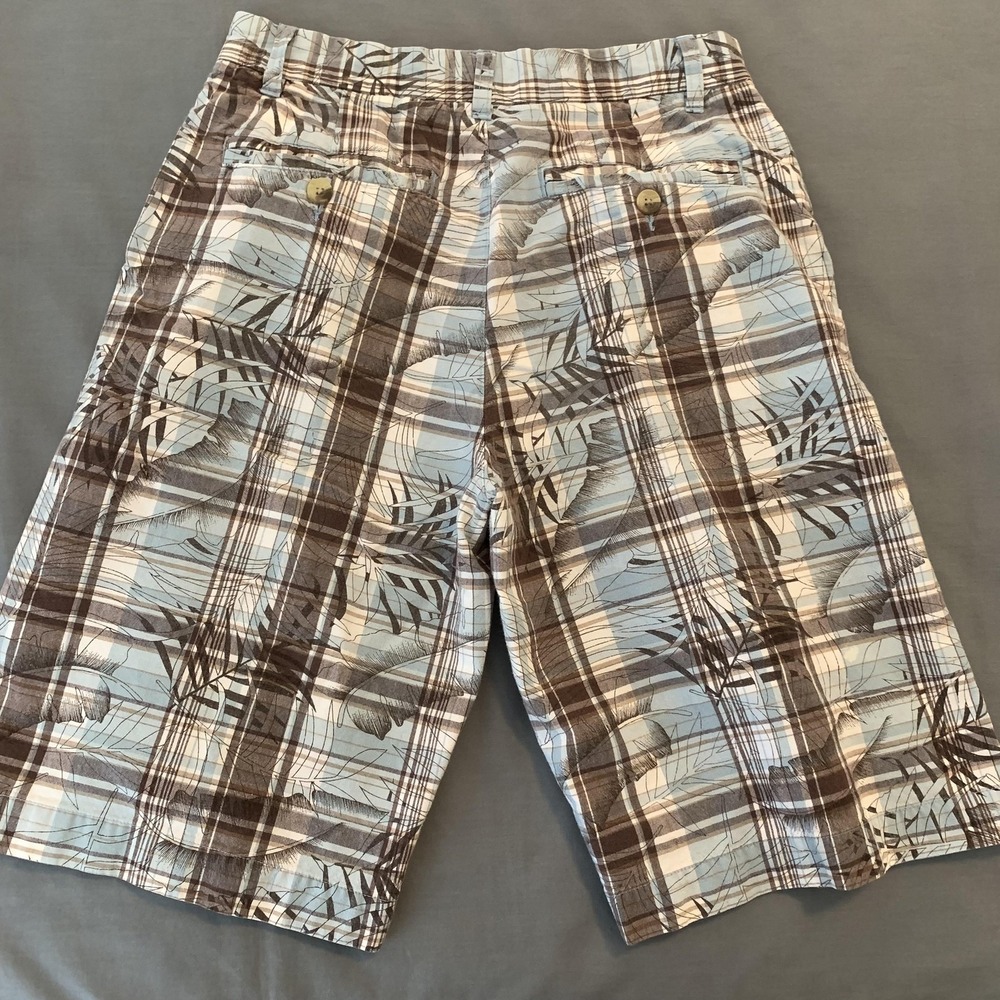 First Wave Shorts Womans 16 W26 Blue Plaid 100% Cotton Flat Front Bermuda Casual - Picture 7 of 8